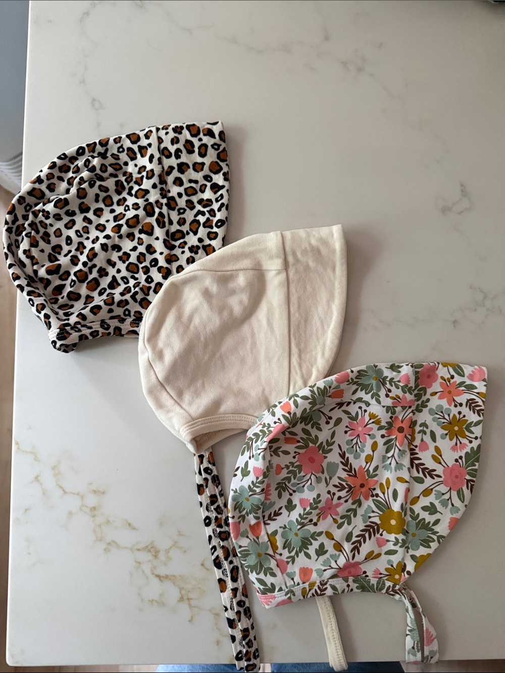 Little and lively Floral, Leopard and Cream Bonnet bundle